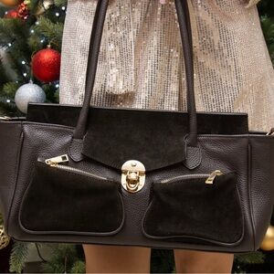Chic Dark Brown Leather Shoulder Bag Made in Italy